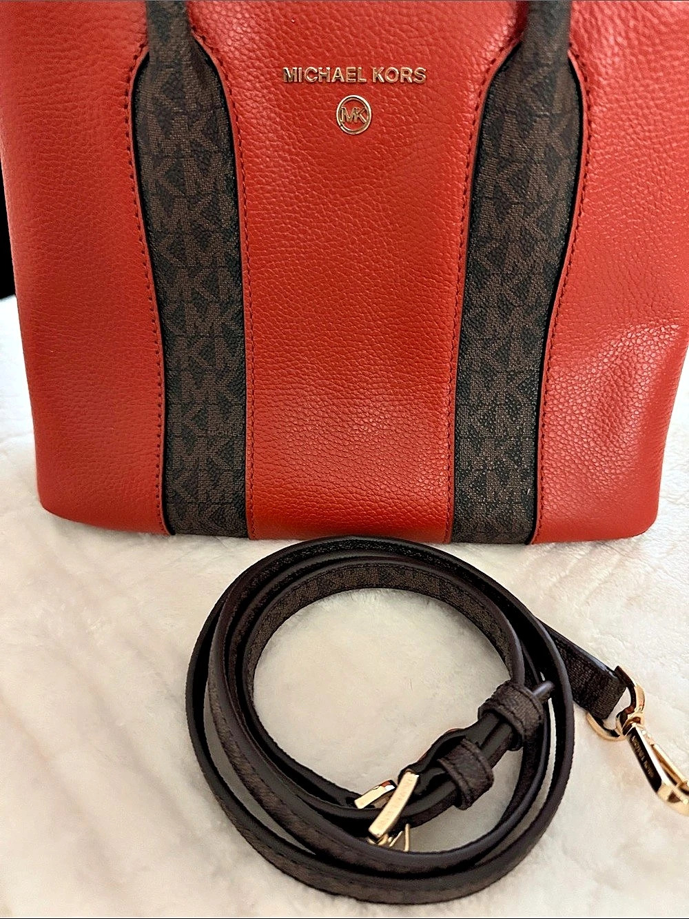 Michael Kors Color Block Tote in Orange & Brown Like New - Picture 3 of 5